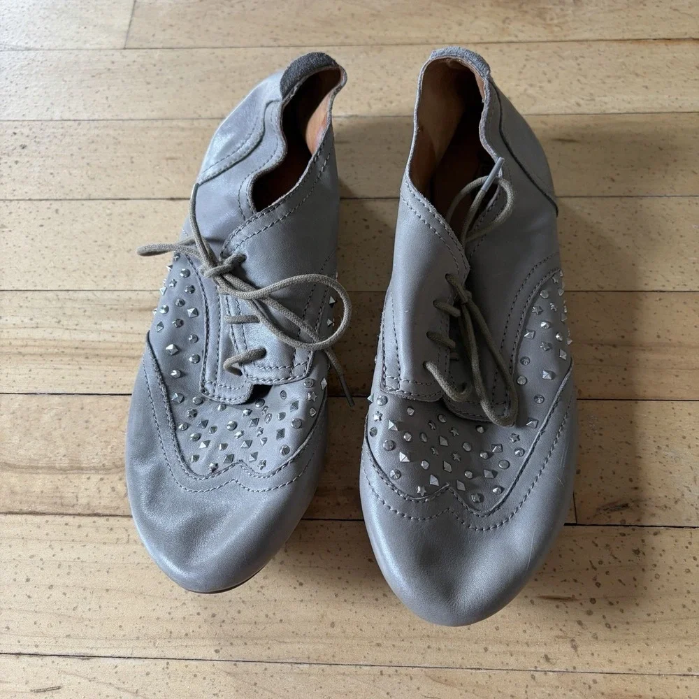 Lucky Brand Gedi Studded Leather Oxford‎ Gray Shoes Size 8.5 M Womens